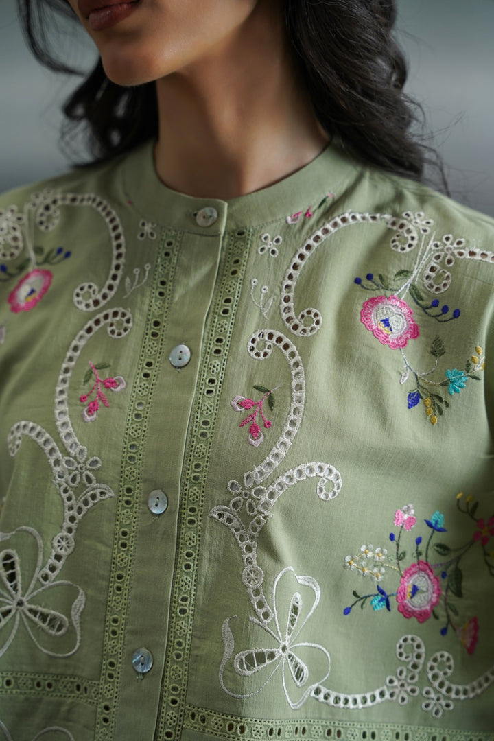 GREEN ALWAYS SPRING EMBROIDERY SHIRT