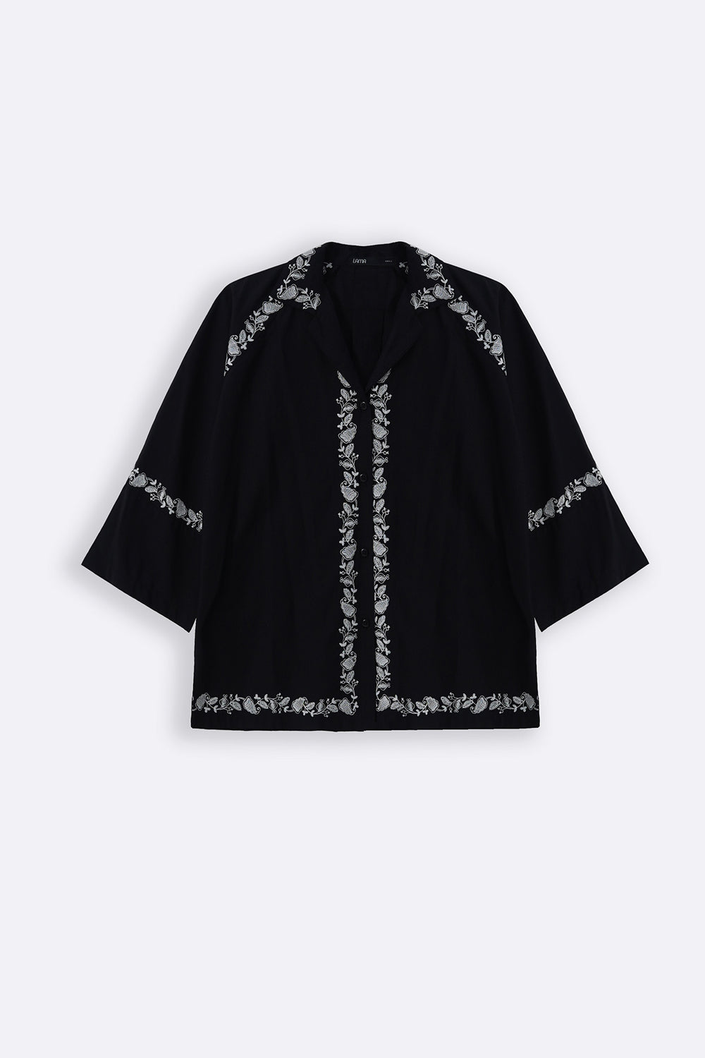 BLACK BRODERIE LAPEL SHIRT