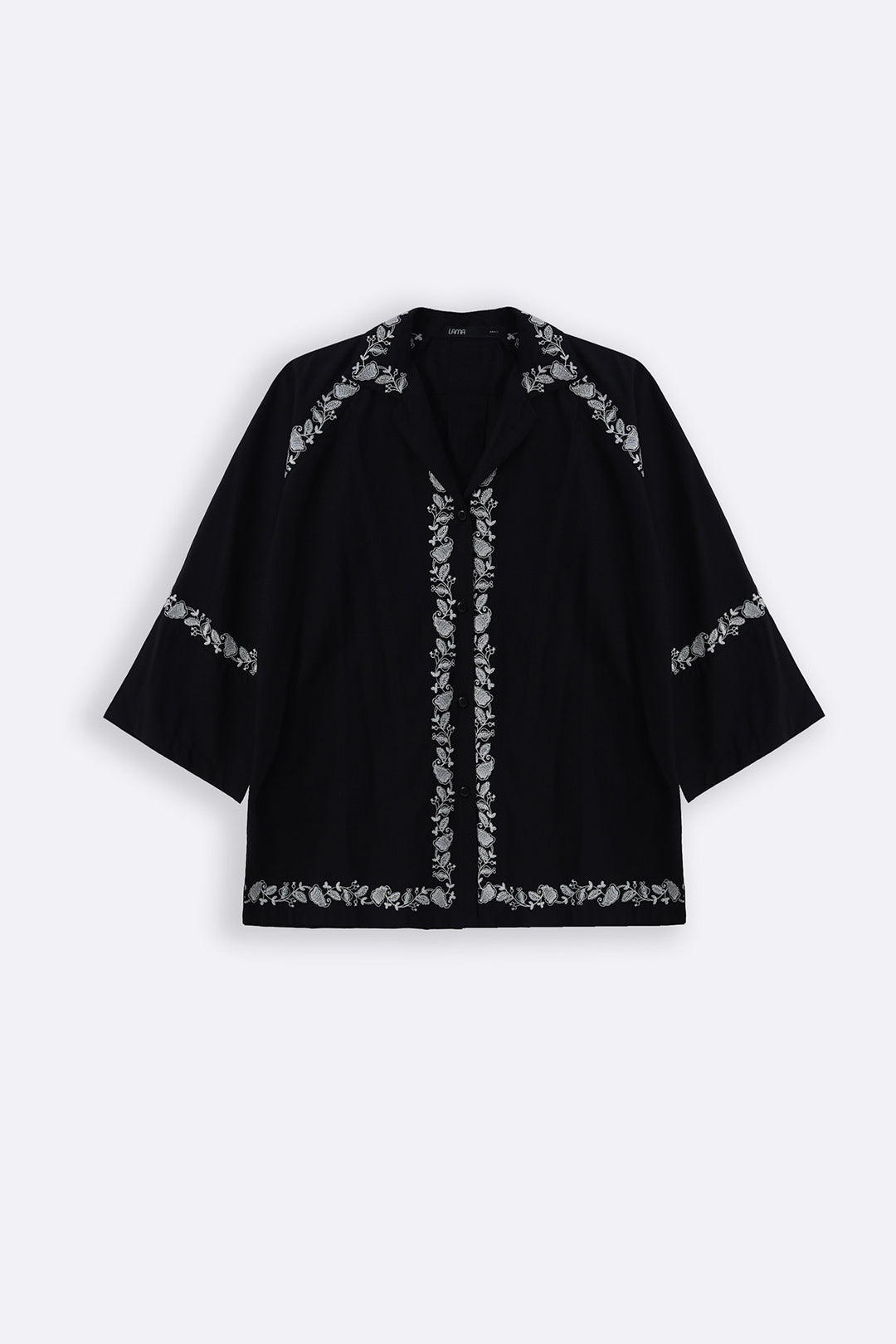BLACK BRODERIE LAPEL SHIRT