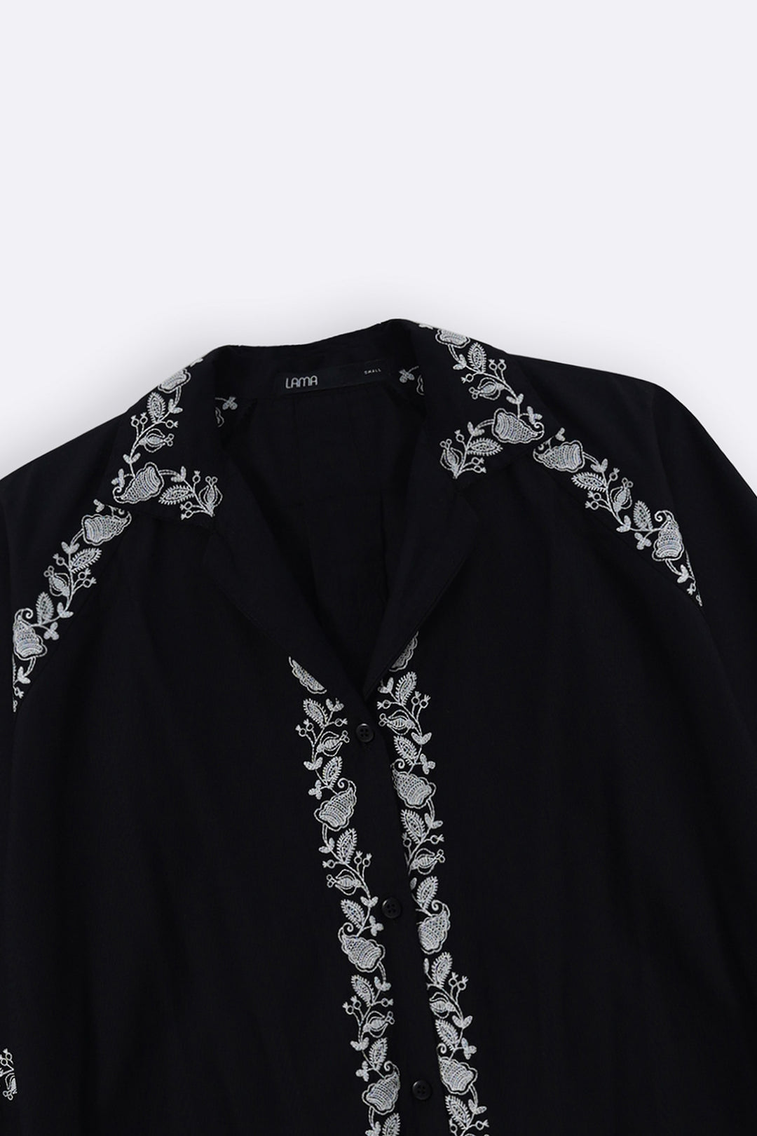 BLACK BRODERIE LAPEL SHIRT
