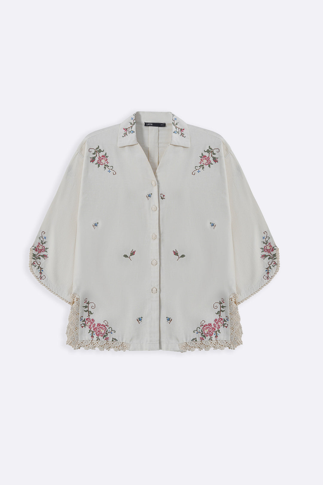 ECRU COTTON LACE ROSE SHIRT