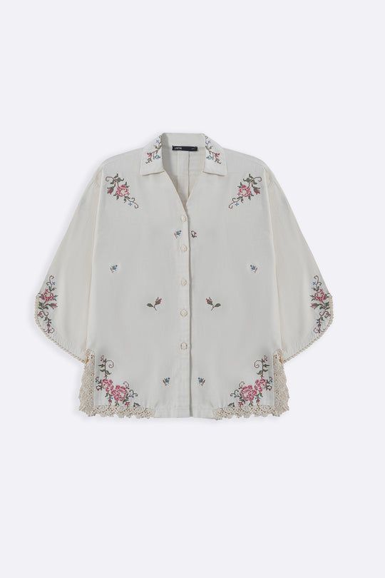 ECRU COTTON LACE ROSE SHIRT