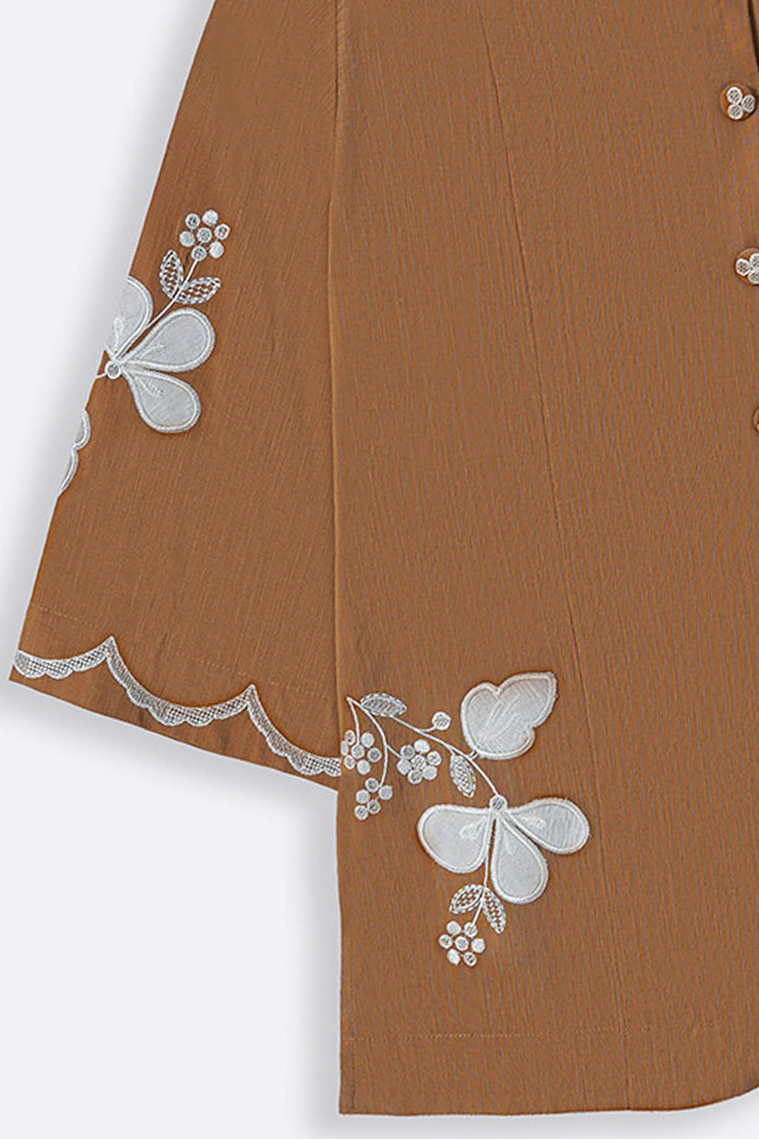 OCHRE BROWN CLOVER APPLIQUE TOP