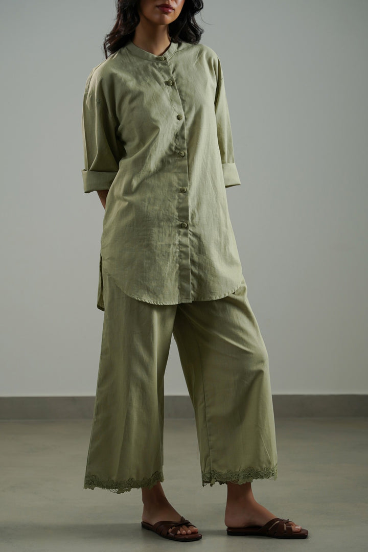 GREEN BASIC BAND COLLAR SHIRT
