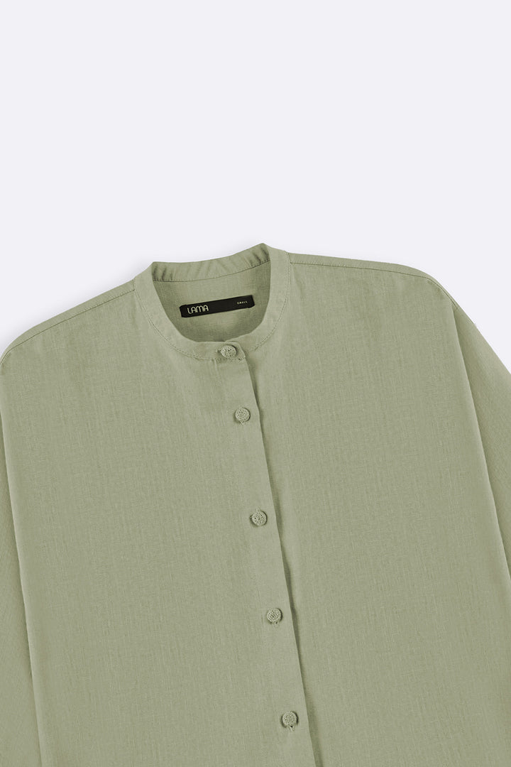 GREEN BASIC BAND COLLAR SHIRT