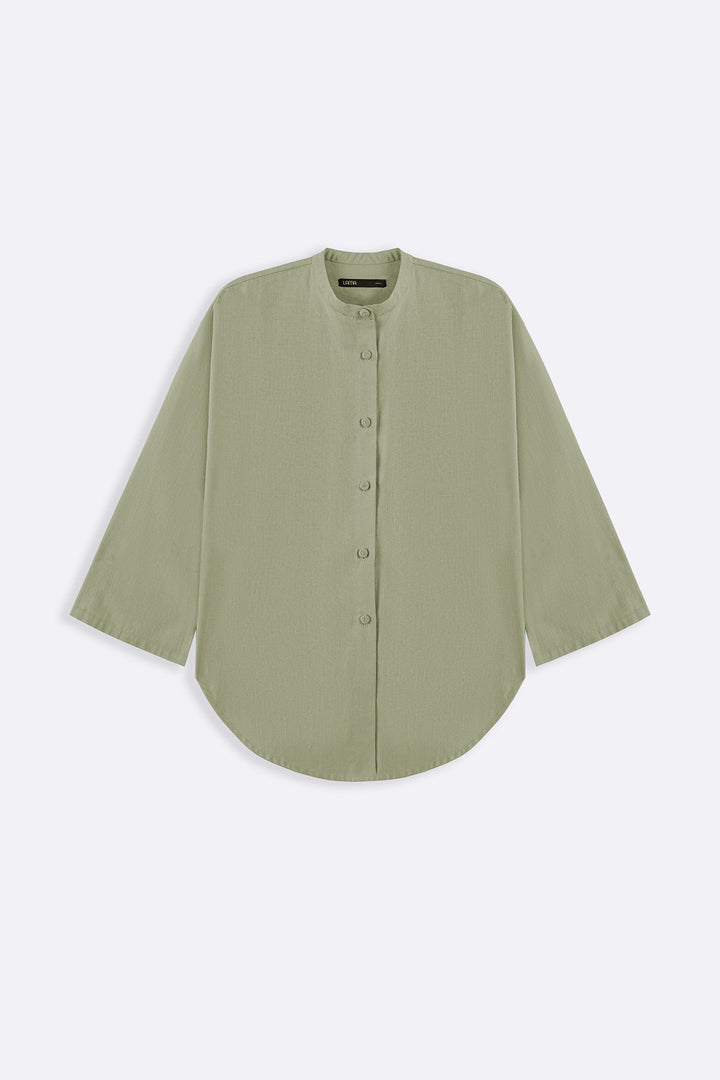 GREEN BASIC BAND COLLAR SHIRT