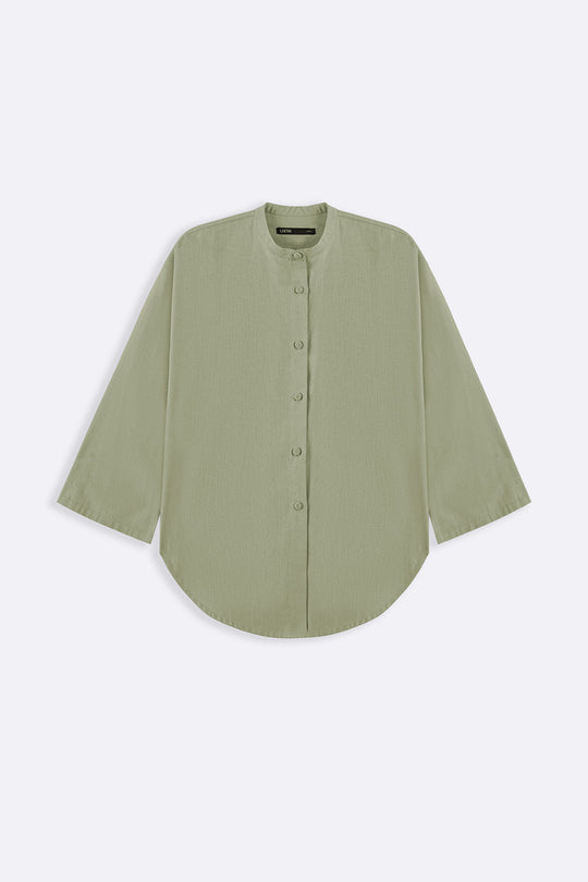 GREEN BASIC BAND COLLAR SHIRT