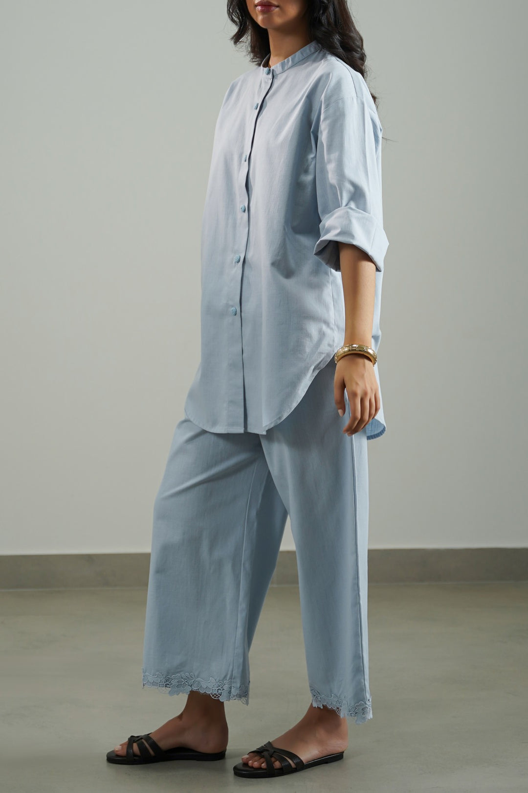 SKY BLUE BASIC BAND COLLAR SHIRT