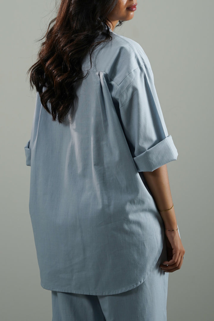 SKY BLUE BASIC BAND COLLAR SHIRT