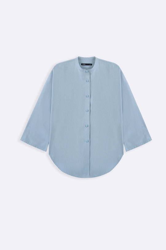 SKY BLUE BASIC BAND COLLAR SHIRT