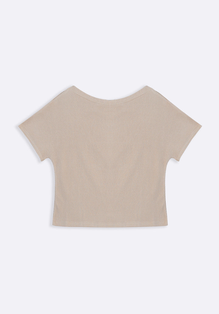 BEIGE TEXTURED BLOUSON KNIT TOP