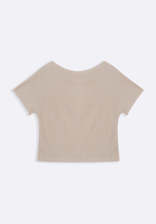 BEIGE TEXTURED BLOUSON KNIT TOP