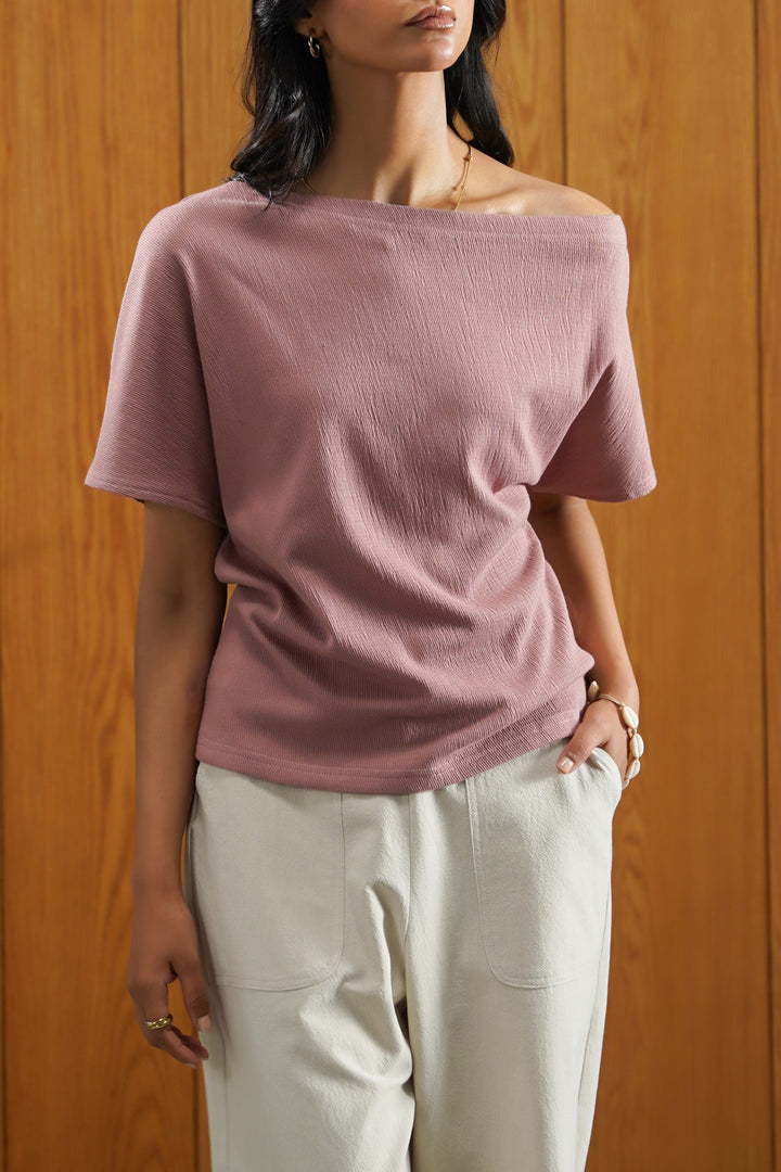 PASTEL PINK TEXTURED BLOUSON KNIT TOP