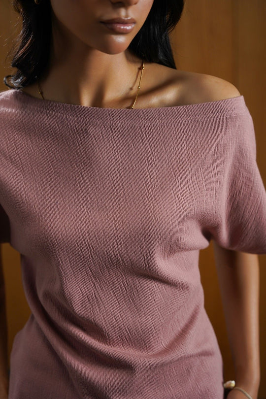 PASTEL PINK TEXTURED BLOUSON KNIT TOP