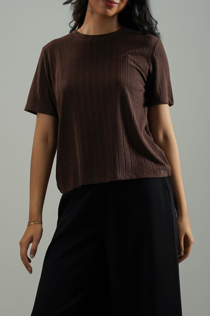 BROWN SOFT RIBBED TEE
