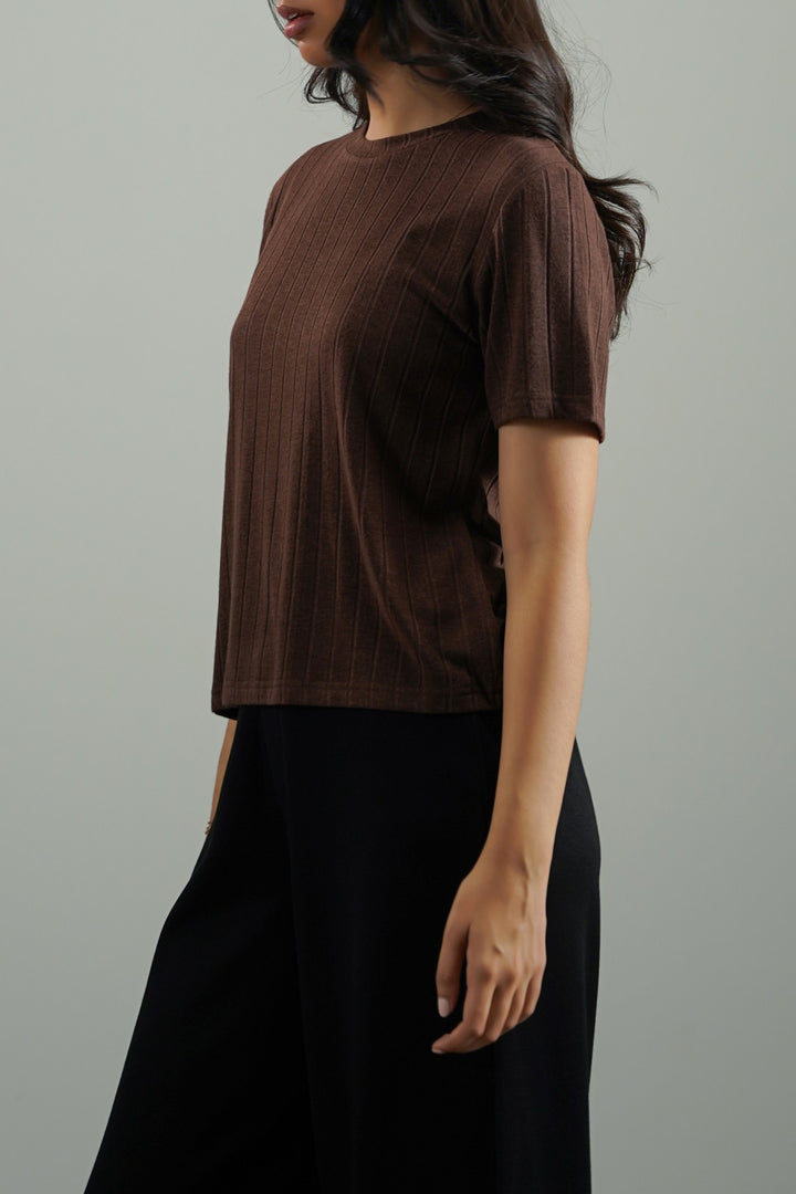 BROWN SOFT RIBBED TEE