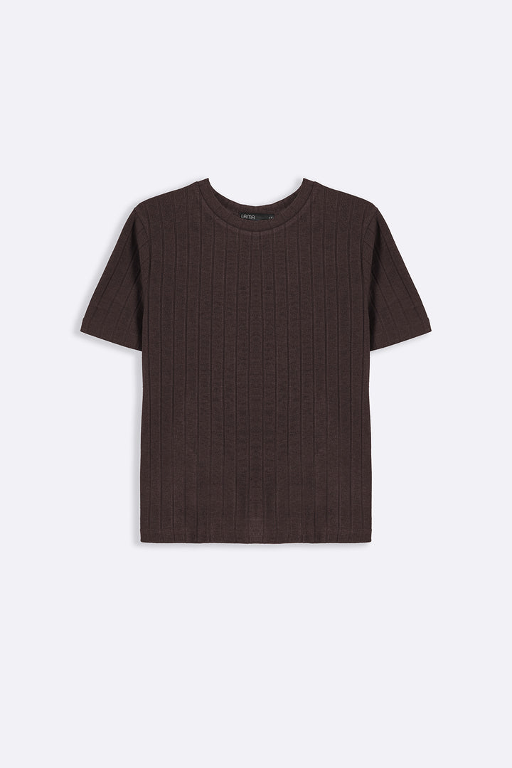 BROWN SOFT RIBBED TEE