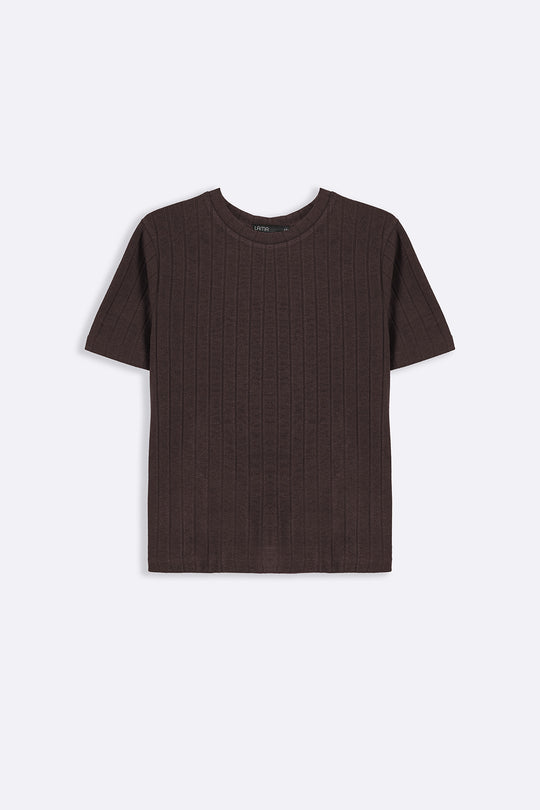 BROWN SOFT RIBBED TEE
