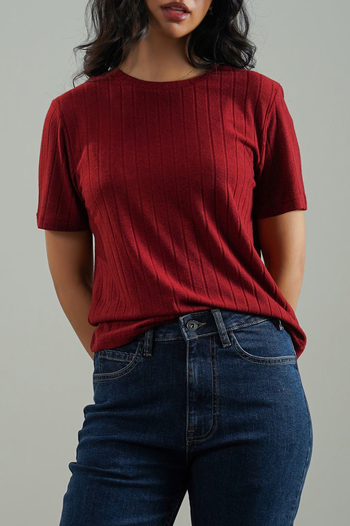 RED SOFT RIBBED TEE