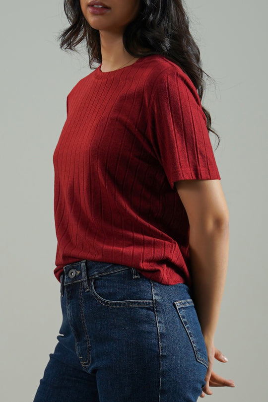 RED SOFT RIBBED TEE
