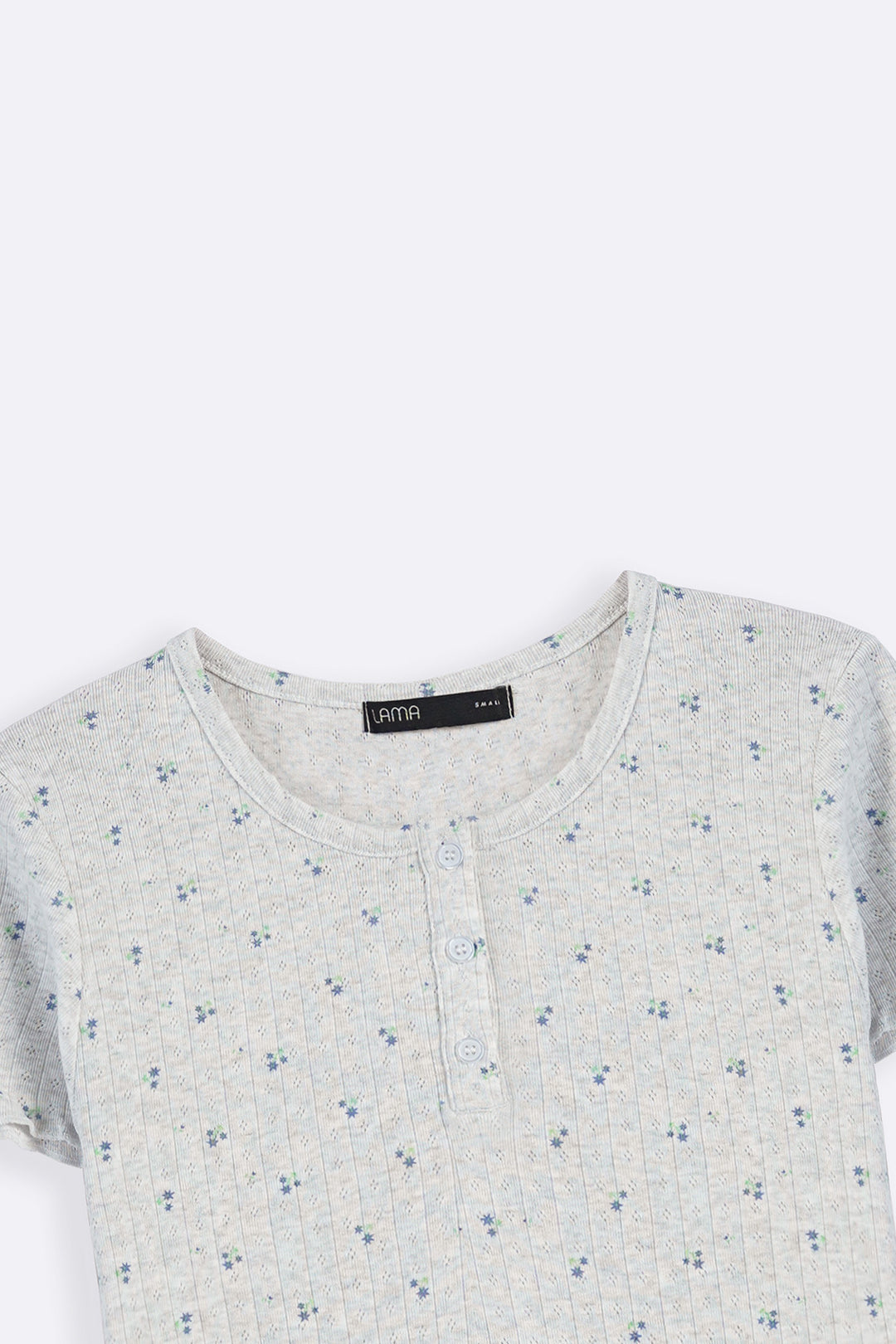 GREY FLORAL HENLEY TEE