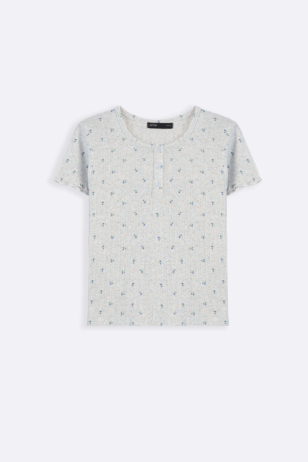 GREY FLORAL HENLEY TEE