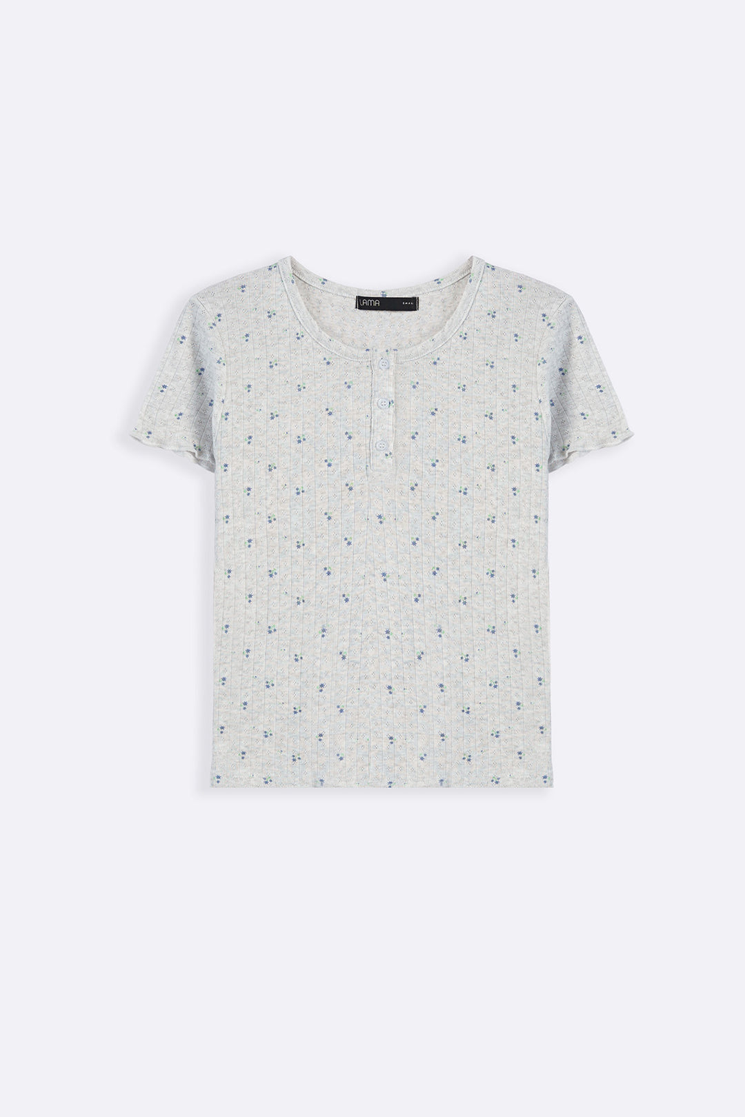 GREY FLORAL HENLEY TEE