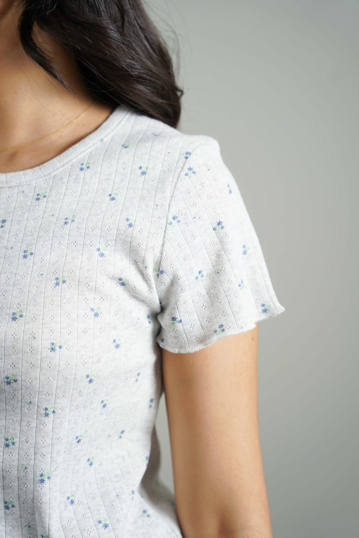 GREY FLORAL HENLEY TEE