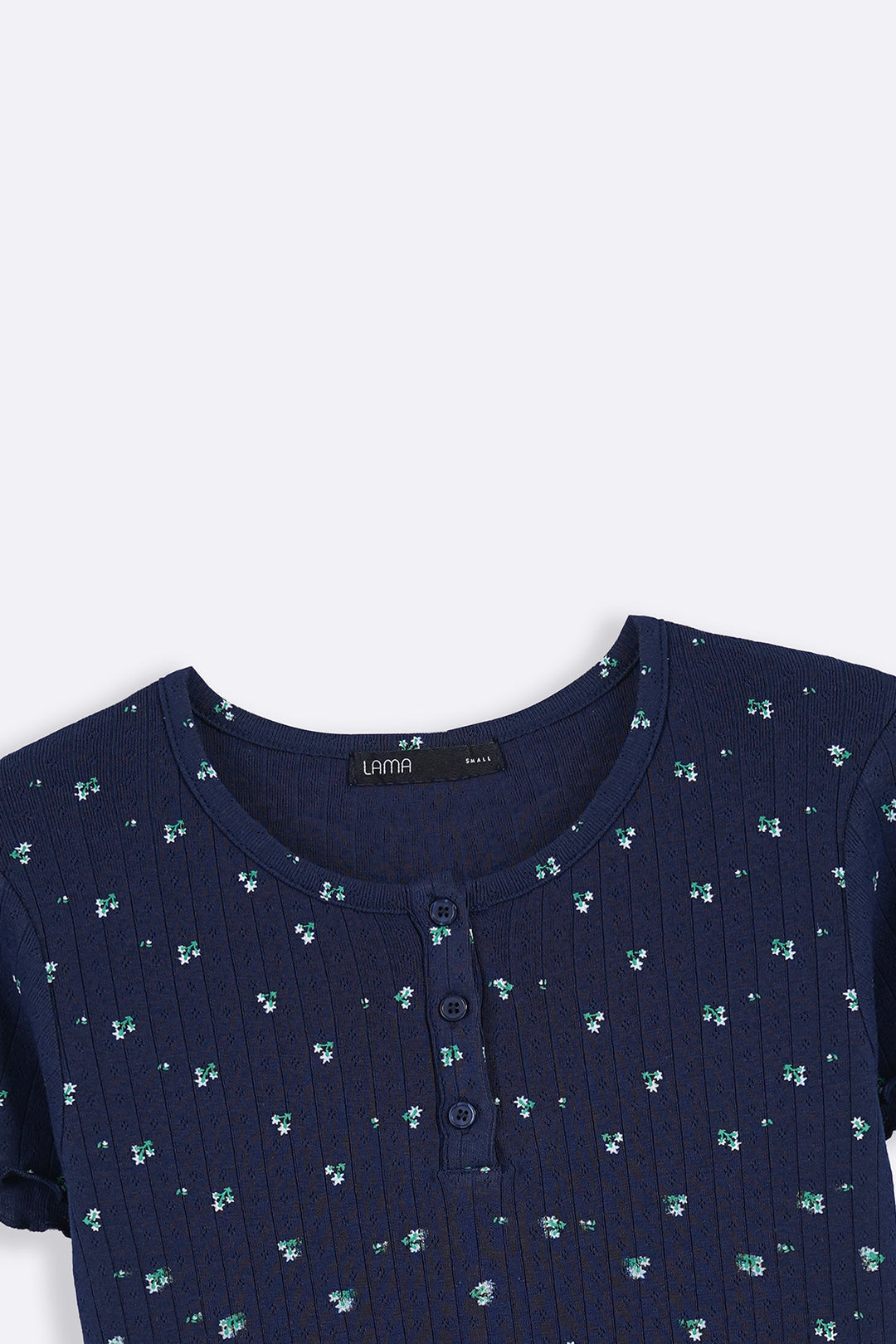 NAVY FLORAL HENLEY TEE
