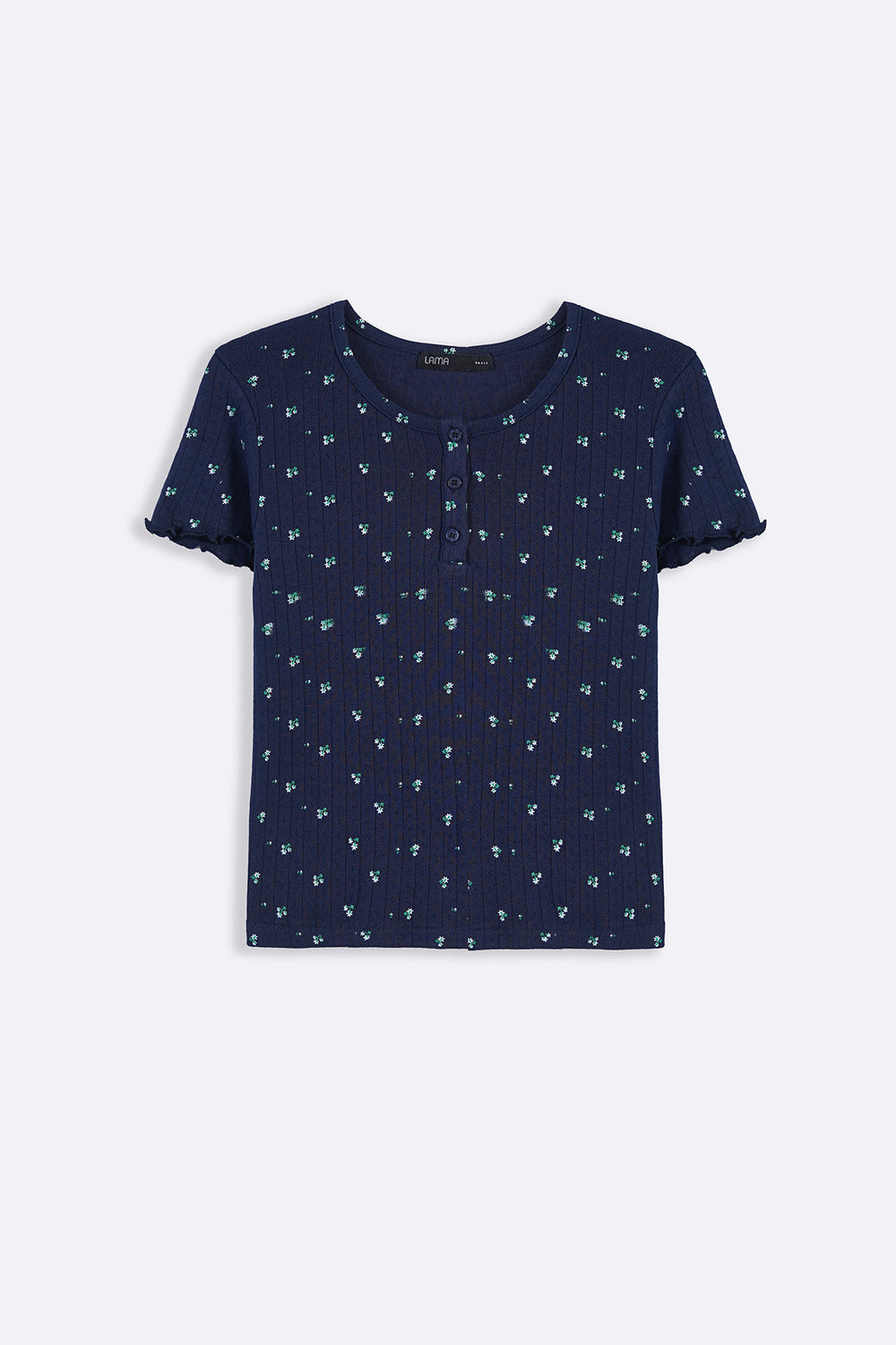 NAVY FLORAL HENLEY TEE