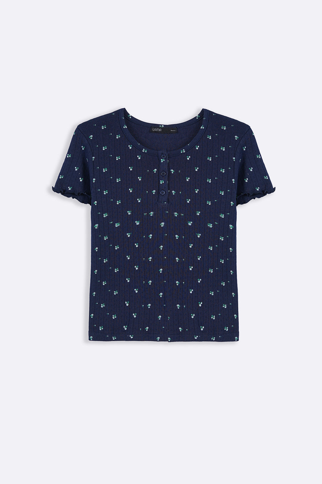 NAVY FLORAL HENLEY TEE