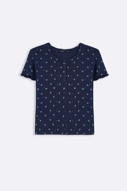 NAVY FLORAL HENLEY TEE