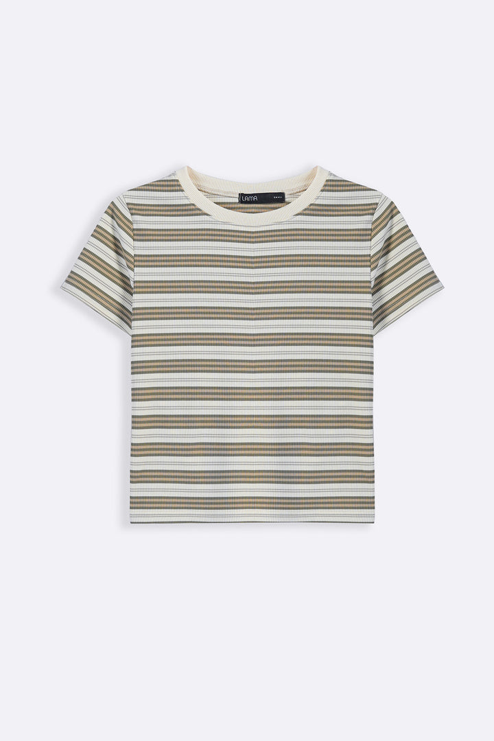BEIGE SLIM FIT STRIPE TEE