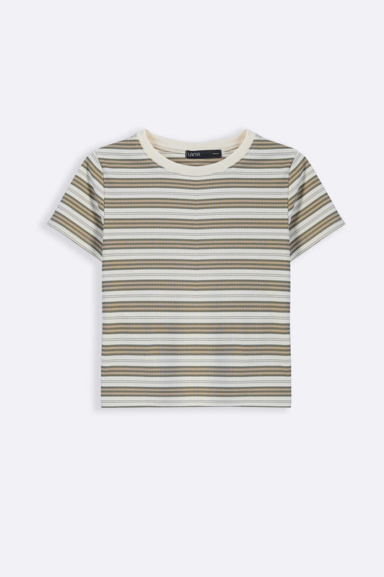 BEIGE SLIM FIT STRIPE TEE
