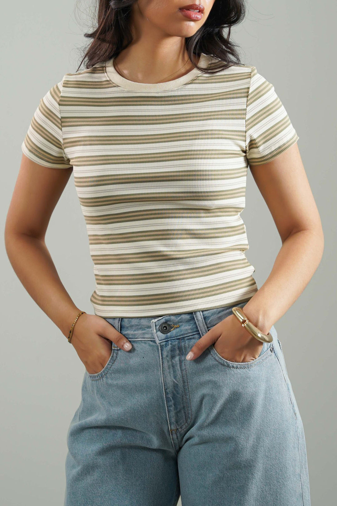 BEIGE SLIM FIT STRIPE TEE