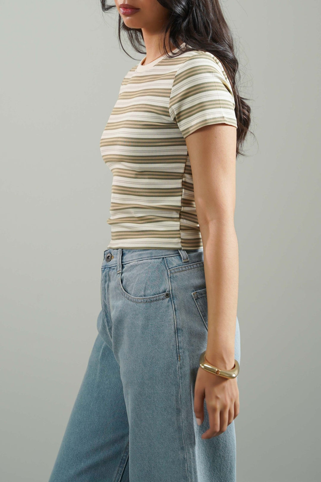 BEIGE SLIM FIT STRIPE TEE