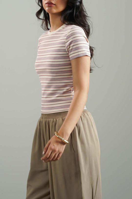 PINK SLIM FIT STRIPE TEE