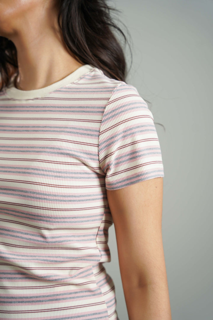 PINK SLIM FIT STRIPE TEE