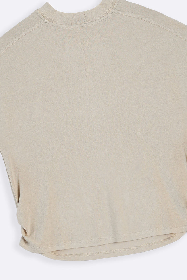 BEIGE FUNNEL NECK KNIT TOP