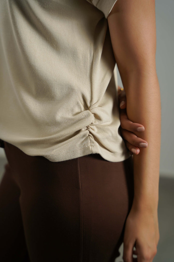 BEIGE FUNNEL NECK KNIT TOP
