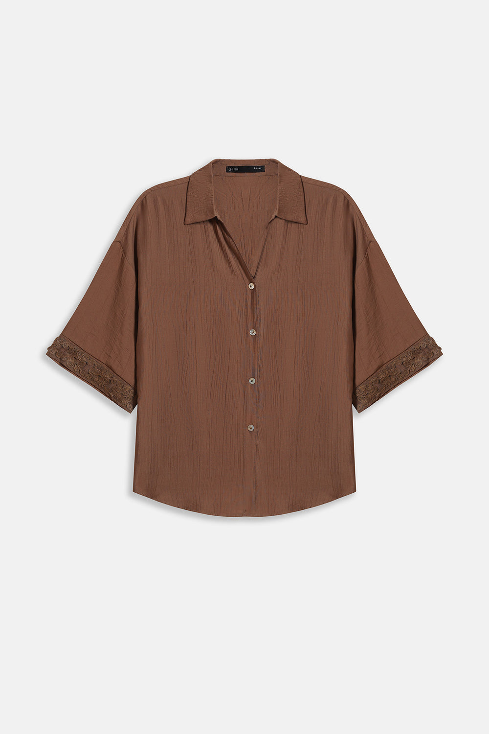 BROWN LACE TRIM BLOUSE