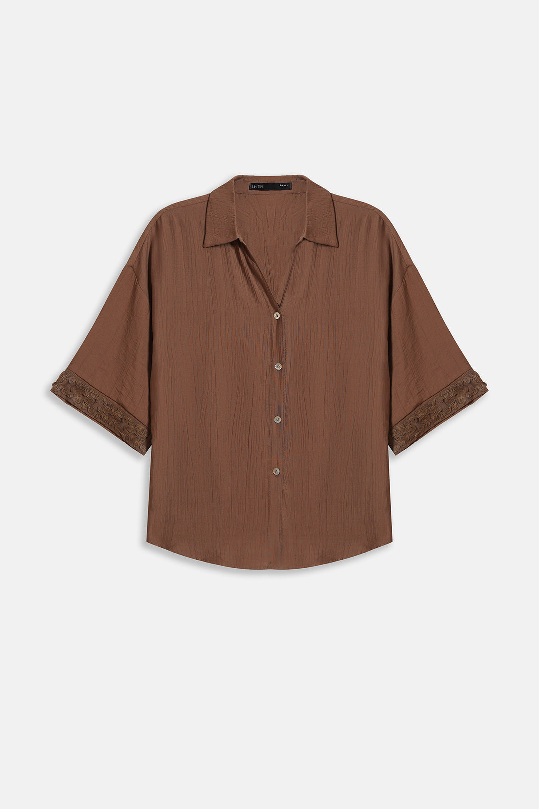 BROWN LACE TRIM BLOUSE
