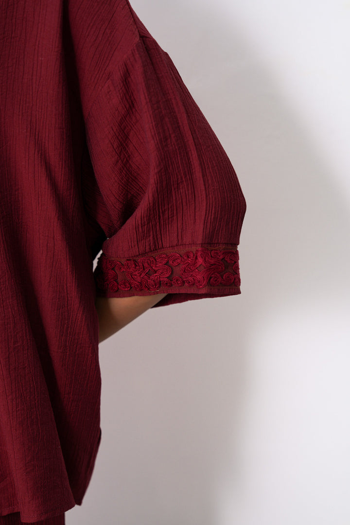 RUST LACE TRIM BLOUSE