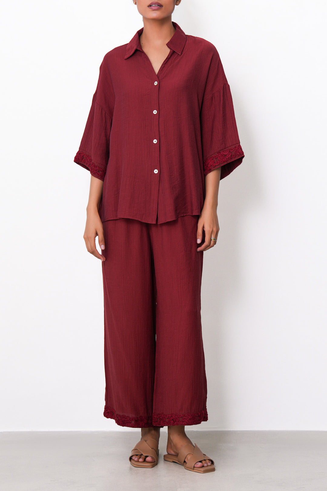 RUST LACE TRIM BLOUSE