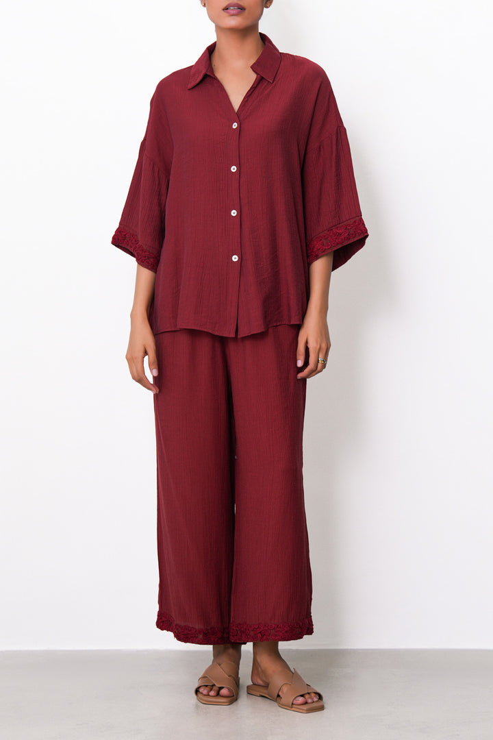 RUST LACE TRIM BLOUSE