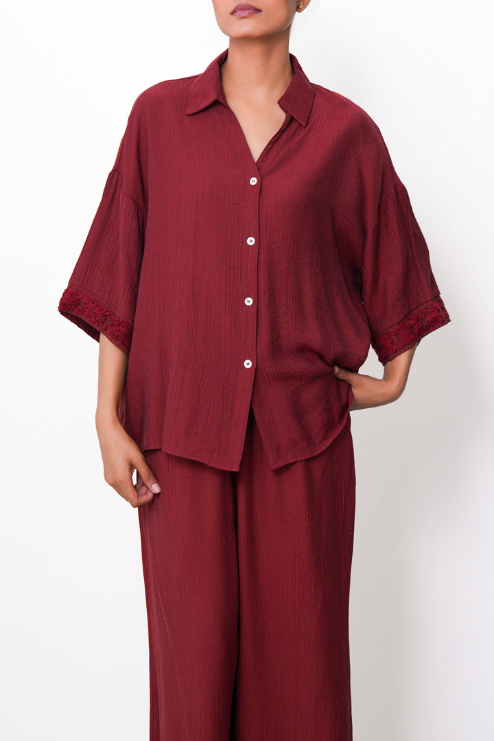 RUST LACE TRIM BLOUSE