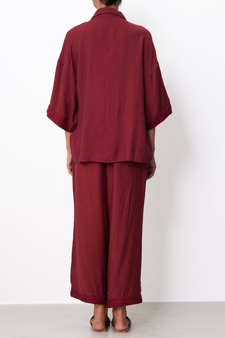 RUST LACE TRIM BLOUSE