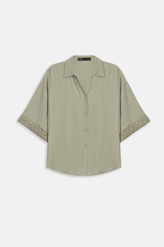 SAGE LACE TRIM BLOUSE