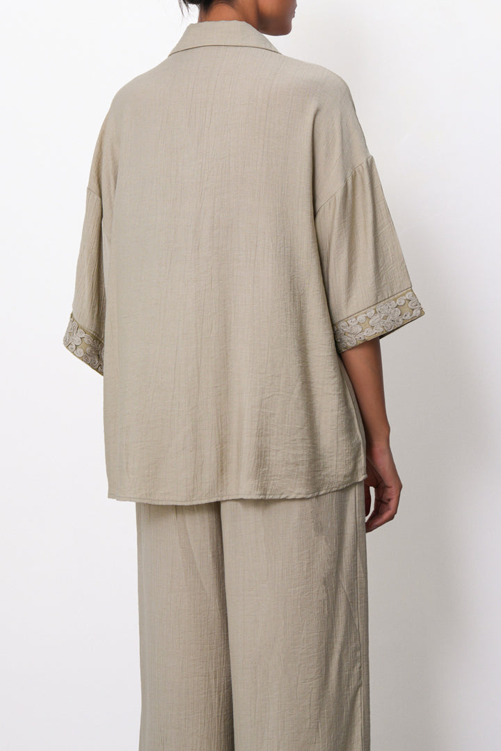 SAGE LACE TRIM BLOUSE