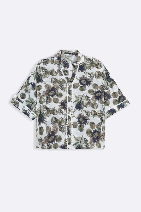 BEIGE CORNFLOWER PRINT SHIRT